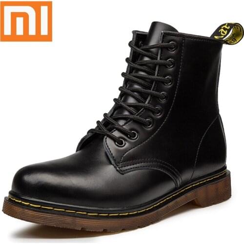 Xiaomi Unisex Leather Shoes High-Top Fashion Winter Plush Warm Waterproof Snow Boots Motorcycle Ankle Boots Men Women Boots