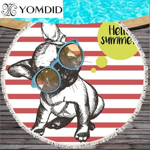 Bulldog Round Beach Towel Pupp printed Beach Towel Serviette De Plage Cartoon Large Towel Microfiber 150cm Bath Toalla for Kids