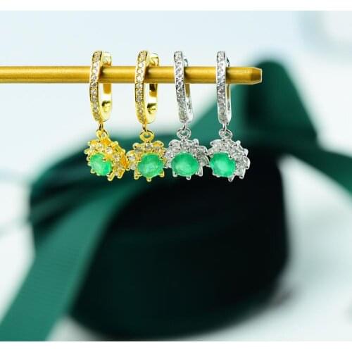 Round Brilliant Cut 4.5*4.5mm Nature Emerald Earrings 925 Silver Top Grade Gemstone Screw Earrings Luxury Wedding Jewelry Gift