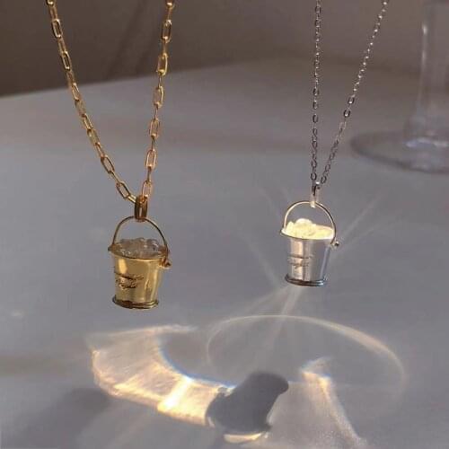 2021 New Creative Titanium Steel Ice Bucket Crystal Necklace Pendant Golden Bucket Ice Necklace for Woman Jewelry Wholesale