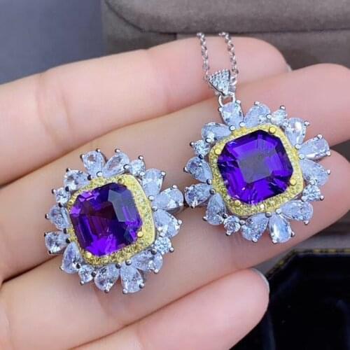 New Arrival Real and Natural Natural And Real Amethyst Set 925 sterling silver Fine jewelry 1pc Ring,1pc Pendant