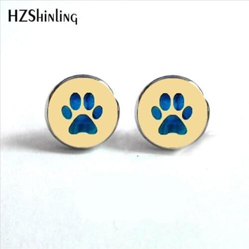 ED-0032 New Arrival Dog Paw Earrings Handmade Round Glass Dome Lovely Dog Footprints Stud Earrings for Animal Lover Gift HZ4