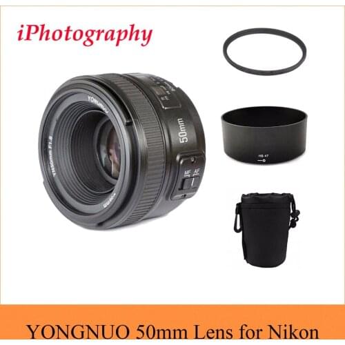 YONGNUO Lens YN 50mm f/1.8 AF MF Lens + Lens Hood + UV Filter + Lens Case Set Auto Focus for Nikon Camera AS AF-S 50mm 1.8G