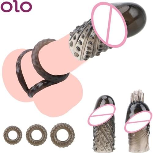 OLO 5pcs/set Cock Rings Reusable Penis Sleeve Penis Ring Time Delay Ejaculation Dick Extensions Extender Condom Sex Toys for Men