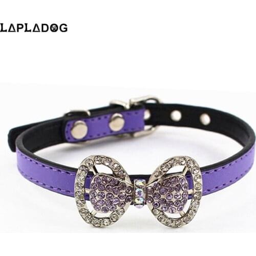 Adjustable Dog Diamond Necklace Collars Cat Pets Pretty Accessories for Small Dogs with Bow Tag Puppy Collar Wholesale