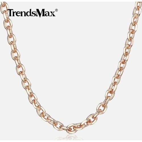 585 Rose Gold Necklace For Women Girl Thin Rolo Cable Link Chain Necklaces Elegant Woman Jewelry Gifts Dropshipping 2mm CN14