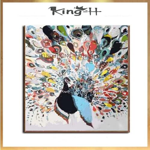 Pintado a mano Pop Fine Art pintura colorida Animal Pavo Real pintura al óleo sobre lienzo colores vivos cuchillo pintura Pavo R