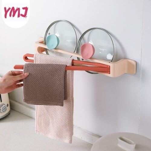 Plastic Self-adhesive Towel Rack Rotatable 3 Bar Wall-mounted Bathroom Frame Kitchen Pot lid Shelf Pendant Toilet Paper Holder