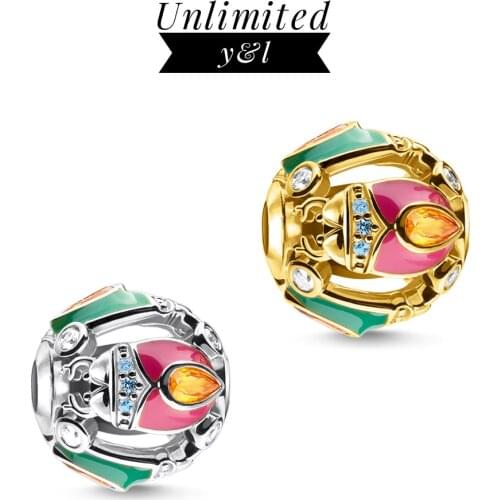 Gold Color Beetle Bug Charm Beads 925 Sterling Silver Pink Green Thomas Fashion Good Jewelry for Women Men 2020 Summer Gifts