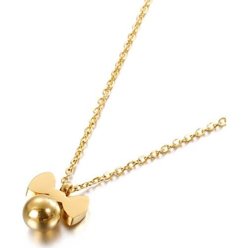 Japan and South Korea simple titanium steel necklace fashion temperament wild bow small ball clavicle chain female