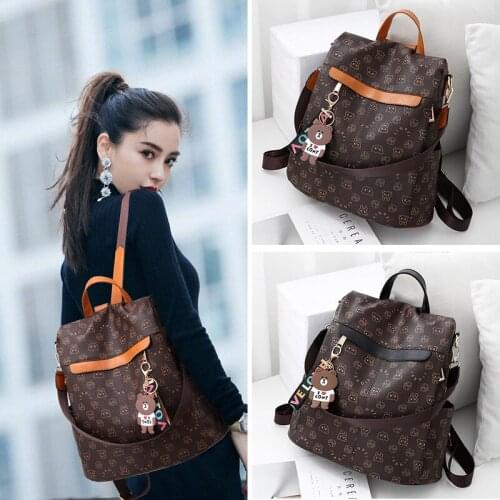 Womens Backpack Kawaii Bear Pendant Handbags Shoulder Bags 2021 New Summer Black High-Capacity Leather Backpacks For Girls