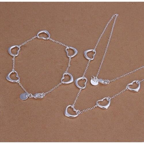 S186 Wholesale, free shipping jewelry set, fashion jewelry set Five Hollow Heart Bracelet Necklace Jewelry Set