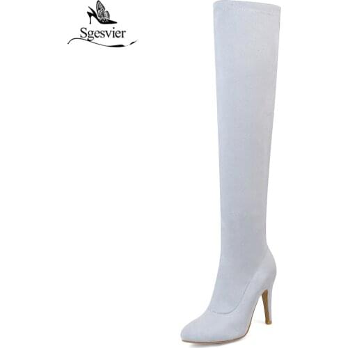 Sgesvier High heel over the knee boots women Pointed Toe Spring boots thigh high boots shoes woman botas mujer bottine OX715