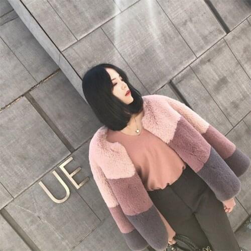 2021 New Temperamental Vintage Fur Coat Winter Soft Imitation Rabbit Short Colored Fur Outwear Female Jacket Coat