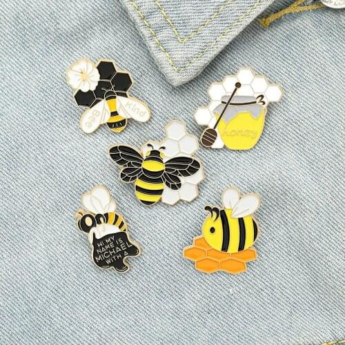 Cartoon bee Enamel Pin Custom Brooches Bag Lapel Pin Cartoon Badge Jewelry for Kids Friends Cute Style Bee picking nectar Badges