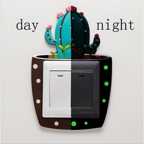 Luminous switch stickers creative cartoon cactus switch set switch decorative stickers wall stickers socket protective cover
