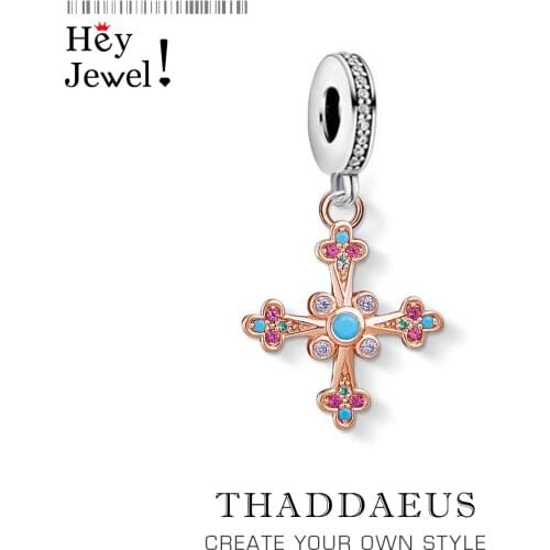 Victorian Cross Charm Pendants For Women Richly-Embellished 925 Sterling Silver Regal Colours Jewelry Fit Bracelet Necklace