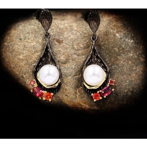 CHARLINLIOL Vintage Baroque Natural Pearls Dangle Earrings for Women Hollow Drop Black Gold Silver Earrings Jewelry 2020