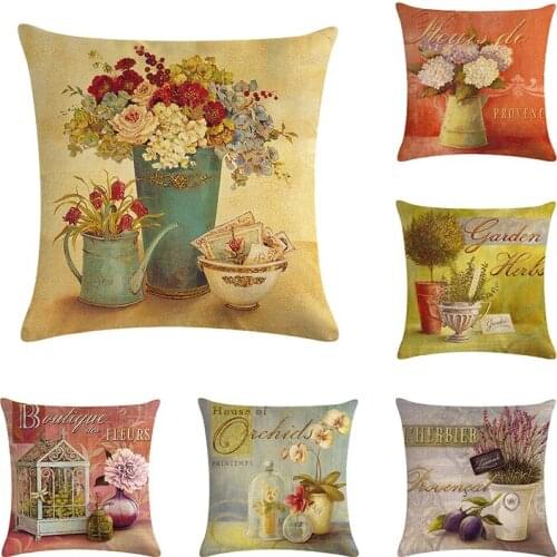 Vintage Flower Pillow Case Cotton Linen Cushion Cover Office Sofa Car Throw Pillowcase Romantic Country Home Decor 45x45cm