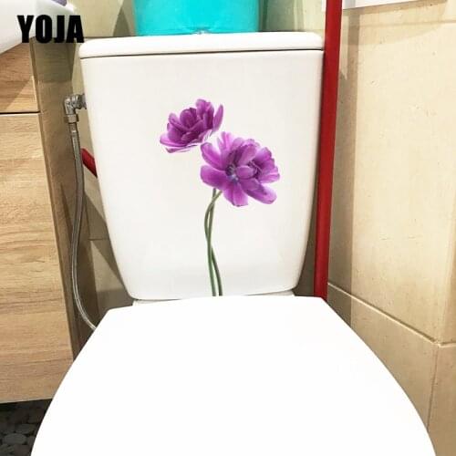 YOJA 15.1×25.3CM Purple Tulip Flowering Branch Toilet WC Decoration Home Wall Stickers Decals T1-3157
