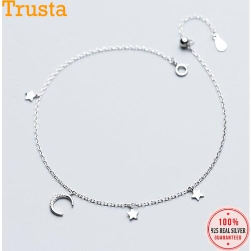 Trustdavis Genuine 925 Sterling Silver Fashion Sweet Moon Star CZ Anklets For Women Lady S925 Jewelry Birthday Present DA1325