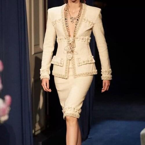 Elegant 2021 Autumn Winter Suit Jacket Luxury Brand Blazers Women Set Two Pieces Suits Runway Designers Coat Midi Skirts Outfits