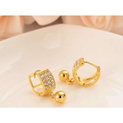 Gold round beads cz diamond drop Earrings Women/Girl,Love Trendy fashion Jewelry wedding bridal party kids children best gift