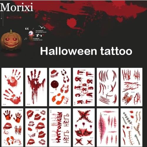 1 sheet Halloween tattoo sticker for arm body face decoration horror blood hand scar pattern fake tattoo sticker RA033