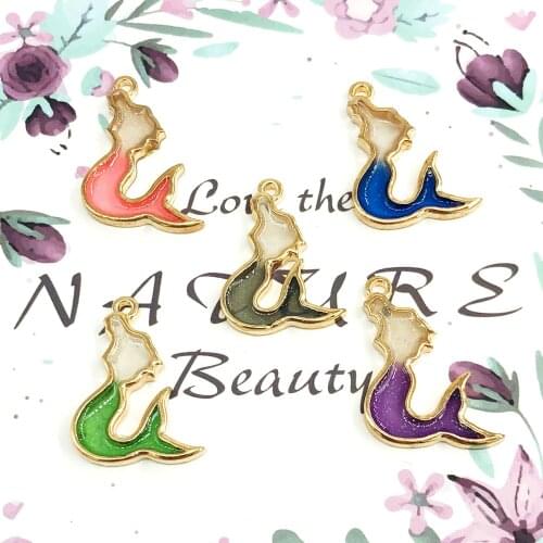 10pcs/lot New Arrival Pearlescent Color Mermaid Charms 19*25mm Alloy Metal Enamel Charm Pendants For Jewelry Making XL601