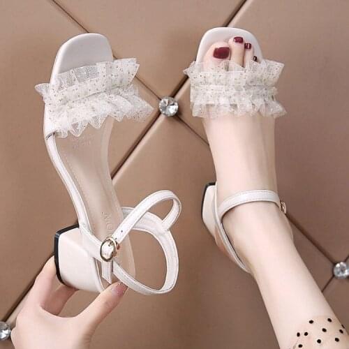 2021 New Fashion and Simple Ladies Sandals, Casual, Walking, Work Lace Mid-heel Sandals, Large Sandals 35-42