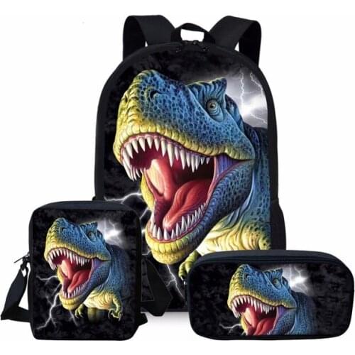 Dinosaur 3D Boys&Girls Backpack 3pcs/Set Mochilas Schoolbag for Children Student Custom Cartoon Casual Bag Large Bagpack