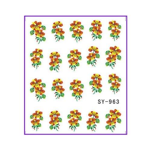 6 PACK/ LOT GLITTER WATER DECAL NAIL ART NAIL STICKER FLOWER PANSY FLAMERAY GERBERA SY963-968