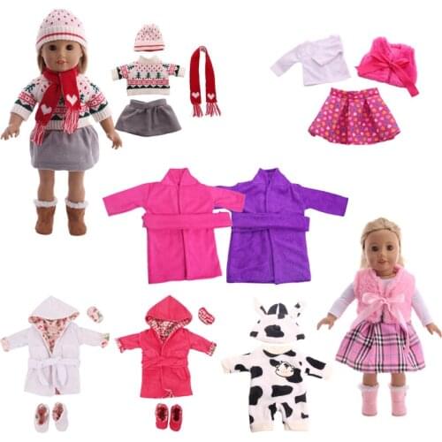 7 Doll Pajamas & 4 Dress Suits Suitable For Autumn & Winter For 18 Inch &New Born Baby Generation Birthday Girls Toy Gifts