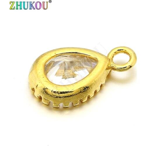 7x12mm Brass Cubic Zirconia Water Drop Charms Pendants Links, Mixed Color, Hole: 1.5mm, Model: VD252