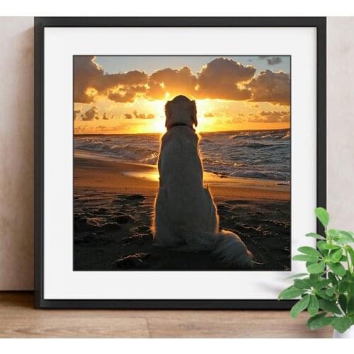 Diamond Painting Full Square Dog 5D DIY Diamond Embroidery Animal Seaside Mosaic Landscape Picture Of Rhinestones Decor