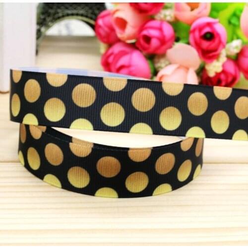 7/8'' Free shipping gold color polka dot printed grosgrain ribbon hairbow headwear party decoration diy wholesale OEM 22mm P5072
