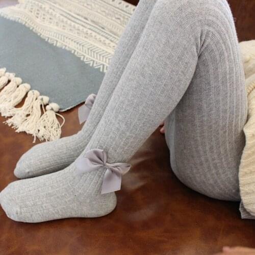Childrens pantyhose girls spring autumn thin medium thick bottom sock big childrens cotton pure one-piece sock bow sock pants