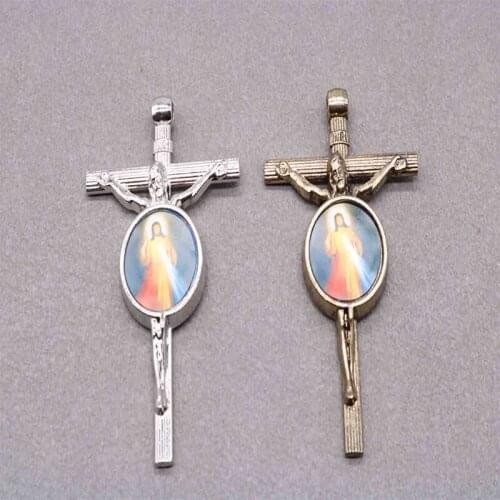 Christian classic vintage bronze cross medallion. Jesus icon rosary cross medal