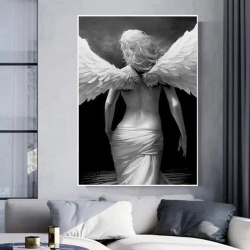 Angel Canvas Pictures Black and White Jesus Allah Poster Religion Posters and Prints for Home Design Paintings for Interior