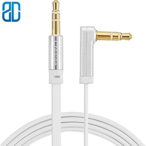 Aux Jack Cable Flat 3.5mm Auxiliary Audio Stereo Cord 90 Degree Right Angle Compatible Car Headphones iPhone iPad Smartphone MP3