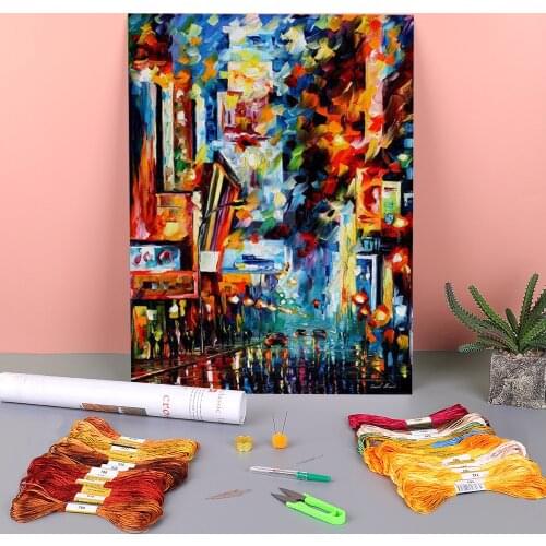 Night Broadway Printed Canvas 11CT Cross-Stitch Embroidery Patterns DMC Threads Handmade Craft Sewing Knitting Needle Gift