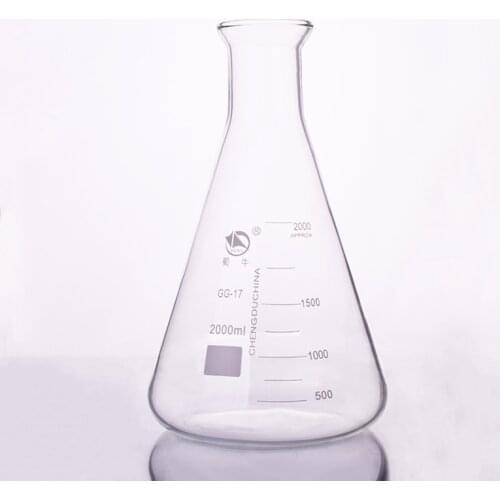 Conical flask,Wide spout with graduations,Capacity 2000ml,Erlenmeyer flask with normal neck