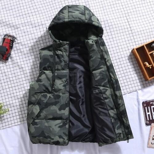 Men Plus Large Size Vest Spring Winter Hat Detachable Camouflage Sleeveless Jackets Warm Parka for Men Unisex Waistcoat