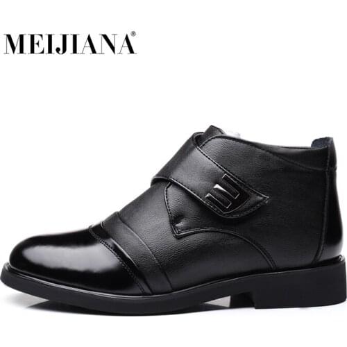 MEIJIANA Brand Big Size 47 Mens Winter Boots Fashion Wool Winter Shoes Men Genuine Leather Boots Winter Men Dress Formal