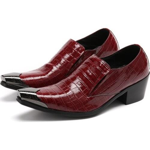 Men Dress Shoes Metal Head Gentlemen British style Party Genuine Leather Wedding Shoes Man High Heels Oxfords Formal Shoes