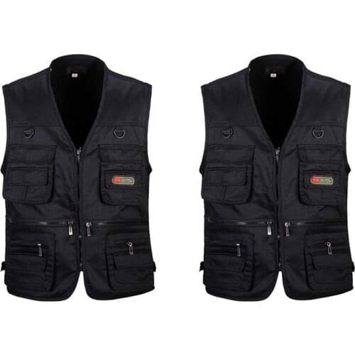 2 Pcs Mens Fishing Vest with Multi-Pocket Zip for Photography / Hunting / Travel Outdoor Sport Black, XXL & XL