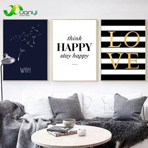Nordic Style Decoration Modern Happy Quote Letter Poster Canvas Painting Black And White Poster And Prints Wall Picture Unframed