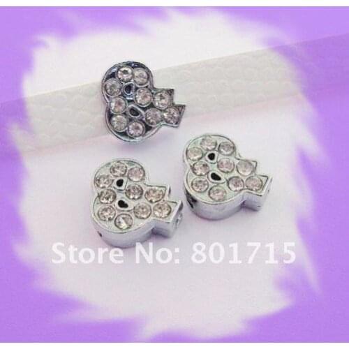 Wholesale 100pcs Full Rhinestone & Internal Dia.8mm slide Charms can through 8mm Belt Pet Collar Wristband