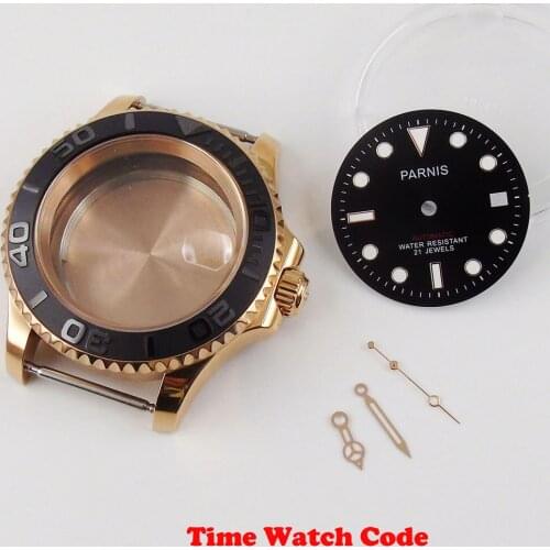 Parnis 41mm Golden Watch Case Set Parts fit for Miyota 8215 821A 8205 Automatic Movement with Dial Hands Date window Luminous
