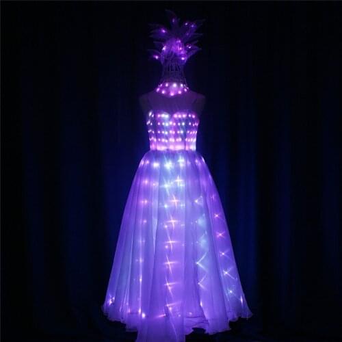 Programmable full color led light dress women evening party wears RGB colorful luminous skirt perform outfit clothe disco show